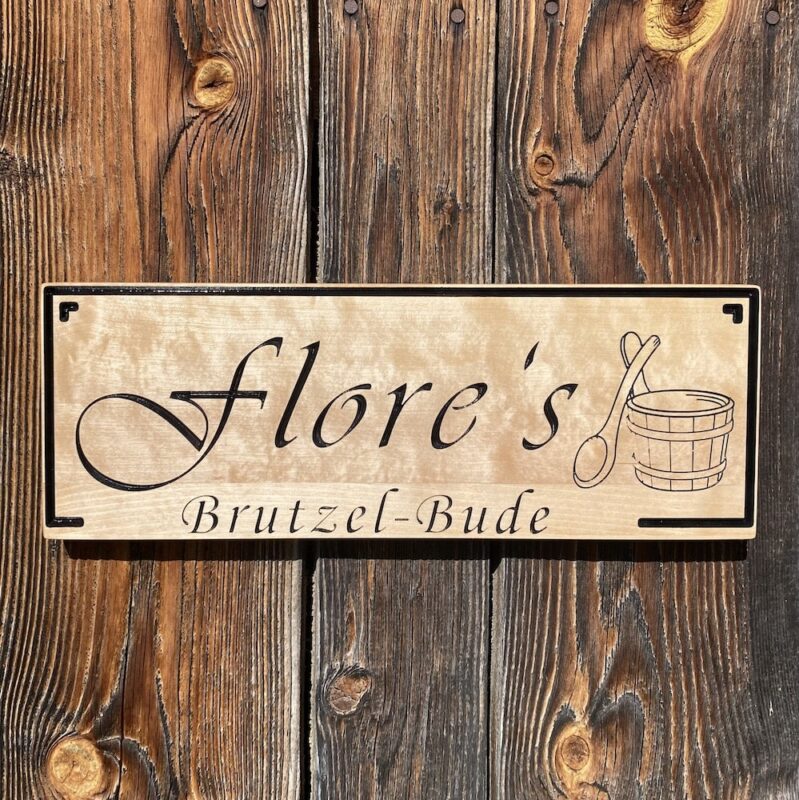 Flore's Brutzel-Bude Holzschild