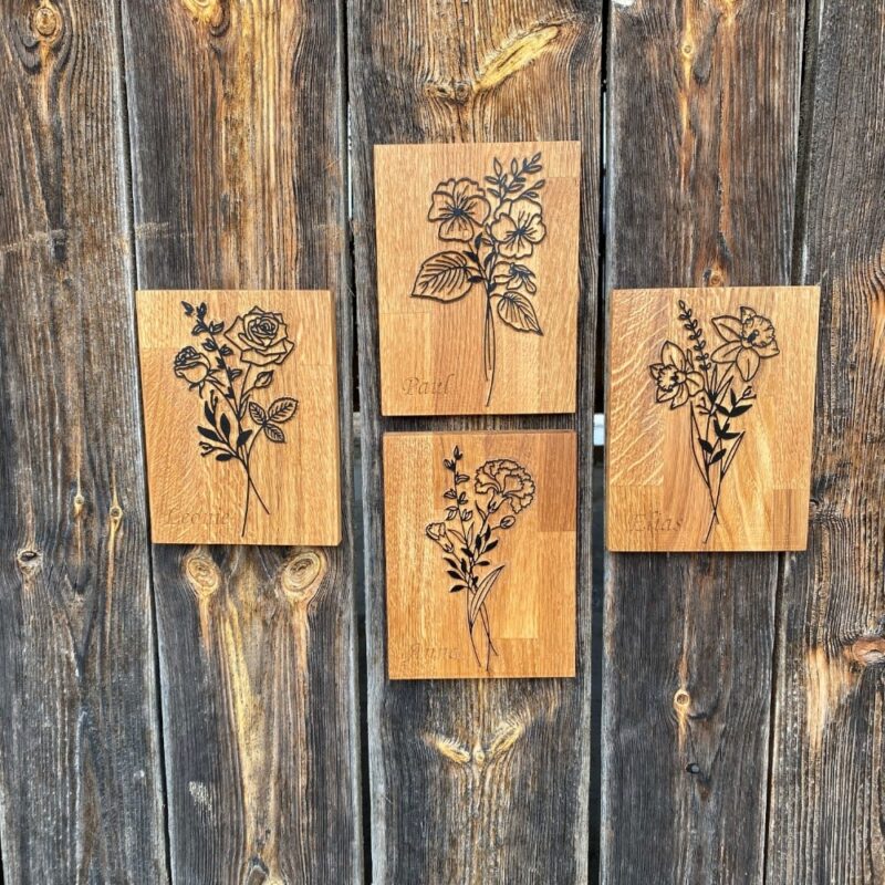 Familie Holzschild Wandbild Geburtsmonat Blume
