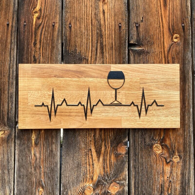 Holzschild Wandbild Herzschlag Wein