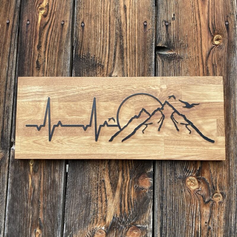 Holzschild Herzschlag Berge