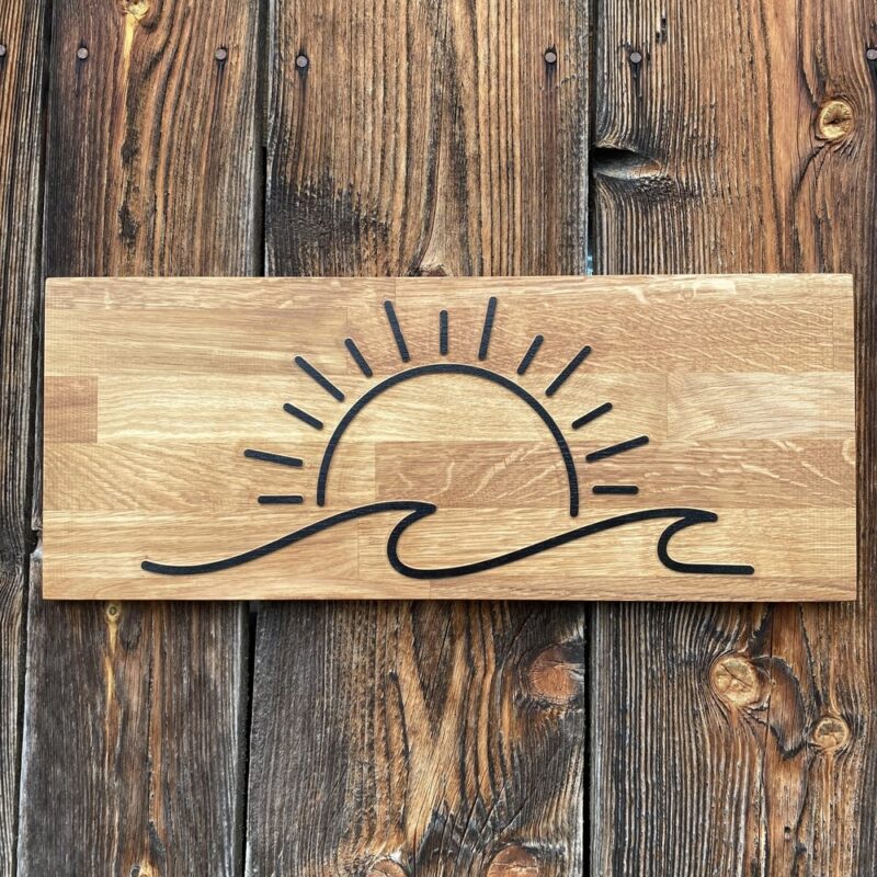 Holzschild Sonne und Welle